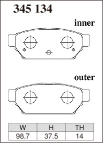Dixcel Rear Brake Pads - Mitsubishi Lancer Evo I/II/III (CD9A/CE9A) Pad Shape