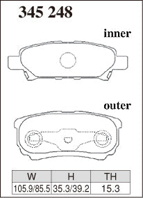 DIXCEL Rear Brake Pads - Mitsubishi Lancer (CG/CH/CJ) / Outlander (CU5W) / Jeep Compass / Patriot (MK) Pad Shape