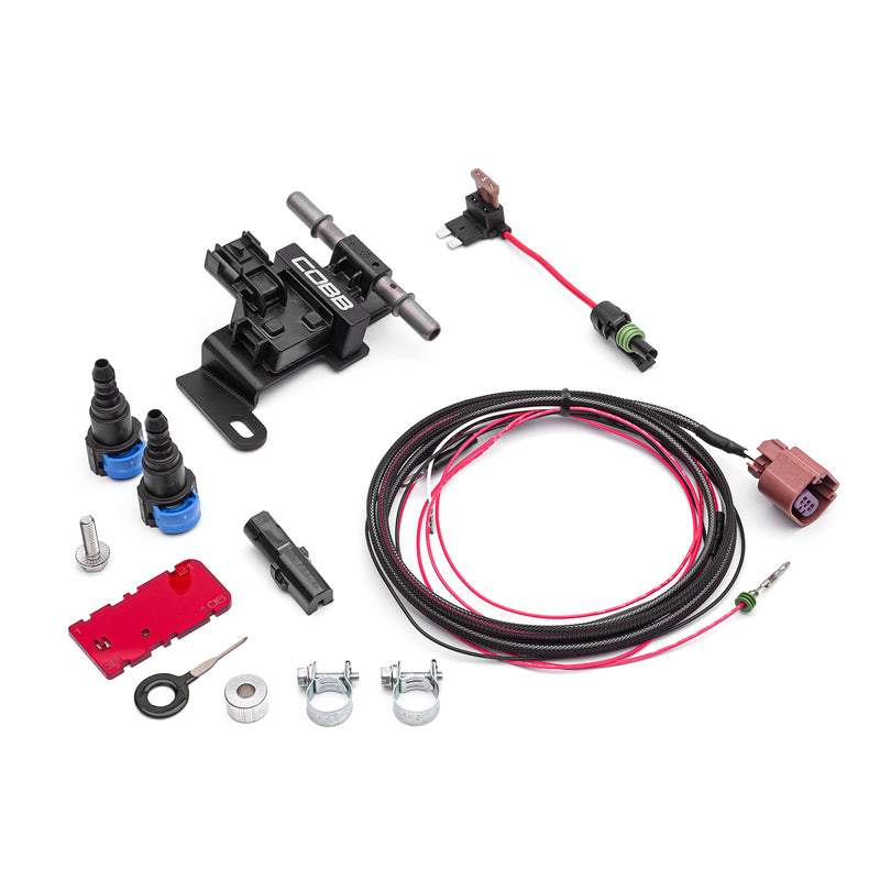 COBB VW and Audi flex fuel kit – sensor, bracket, harnesses, fittings and tools laid out - Cobb Tuning