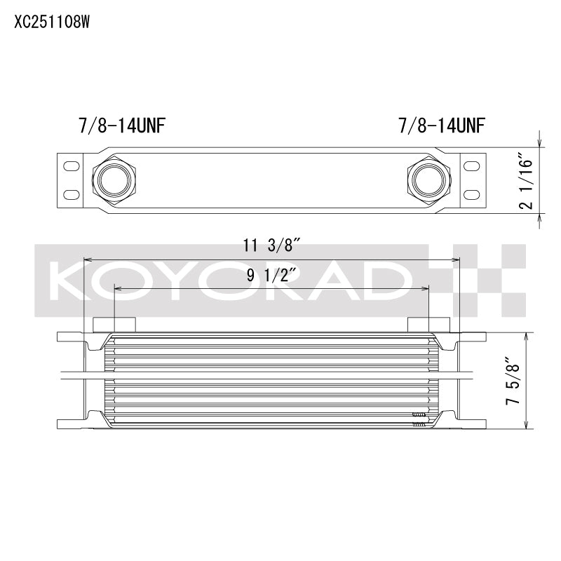 Koyo 25 Row Oil Cooler - Universal - 11.25in x 7.5in x 2in AN-10 ORB - Koyorad