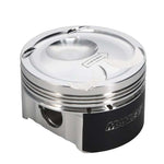 Manley 2.3L EcoBoost forged piston, angled view of the pin bore and coated skirt - Manley Thumbnail