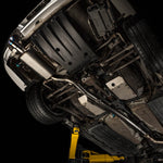 COBB titanium cat-back exhaust – Subaru Impreza WRX/STI GD – installed, underside view on hoist - Cobb Tuning Thumbnail