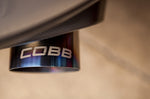 COBB titanium cat-back exhaust – Subaru WRX STI sedan – blued tip with COBB logo, installed - Cobb Tuning Thumbnail