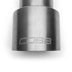 COBB brushed titanium exhaust tip kit – brushed tip outlet and COBB logo close-up - Cobb Tuning Thumbnail