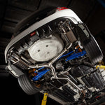 COBB stainless cat-back exhaust – Subaru WRX/STI sedan – installed under the car, view from below - Cobb Tuning Thumbnail