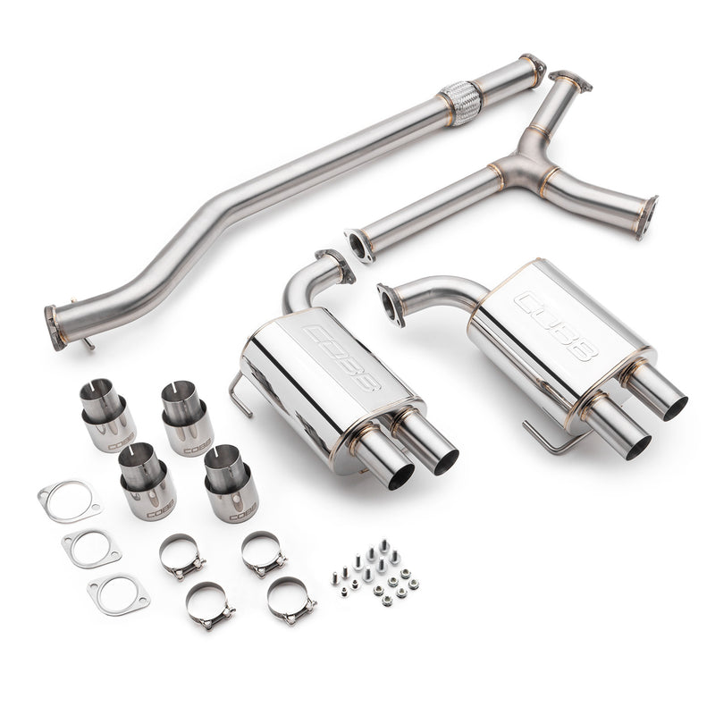 COBB stainless cat-back exhaust – Subaru WRX VB – full kit with tips, gaskets and hardware laid out - Cobb Tuning