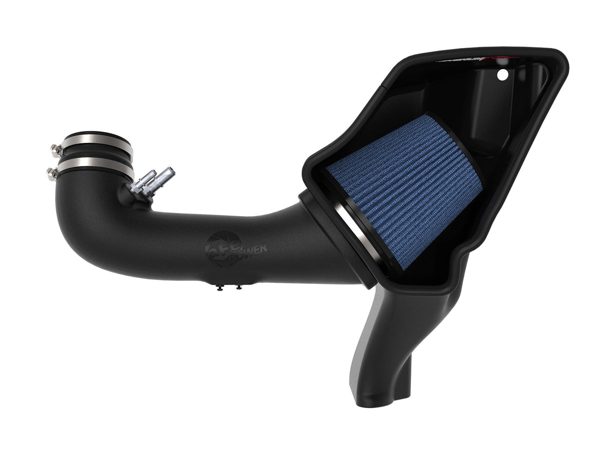 aFe Magnum FORCE Stage-2 intake – Ford Mustang GT (S550) – open housing with Pro 5R filter, side view