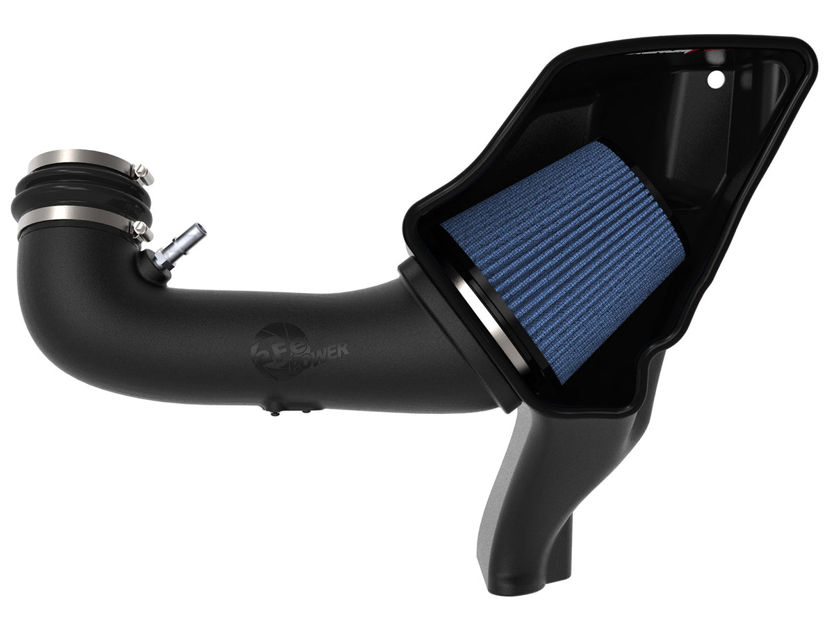 aFe Magnum FORCE Stage-2 intake – Ford Mustang GT (S550) – open housing with Pro 5R filter, side view