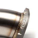 COBB downpipe – Mitsubishi Lancer Evolution X – cast flange with COBB logo and weld close-up - Cobb Tuning Thumbnail