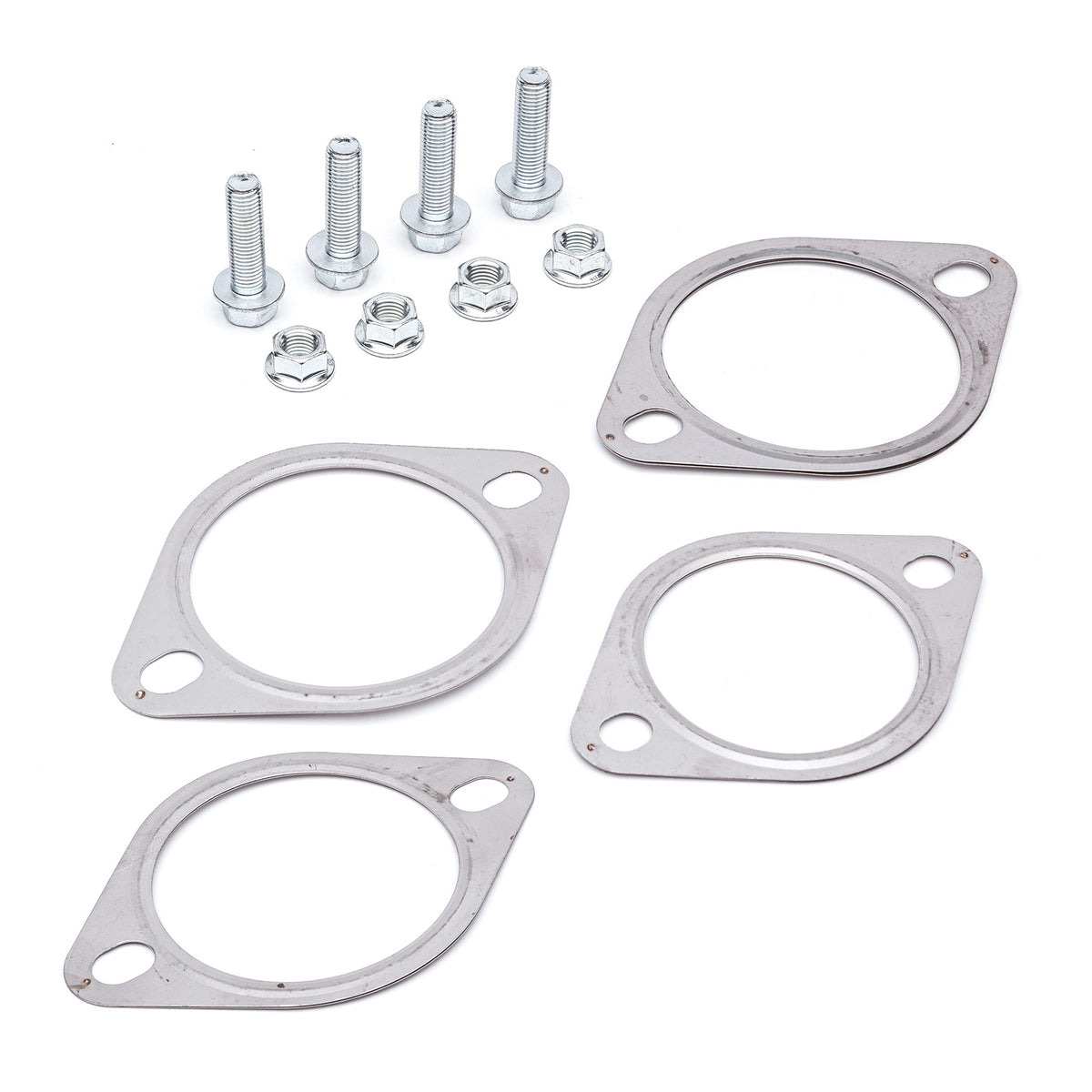 COBB cat-back exhaust hardware kit – Ford Focus ST – four gaskets, bolts and nuts laid out