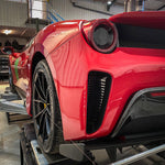 Red Ferrari 488 Pista, rear wheel and arch on an alignment ramp - Suspension Secrets Thumbnail