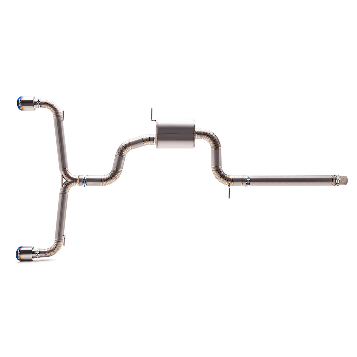 COBB titanium cat-back exhaust – VW Golf GTI Mk8 – assembled system layout from above