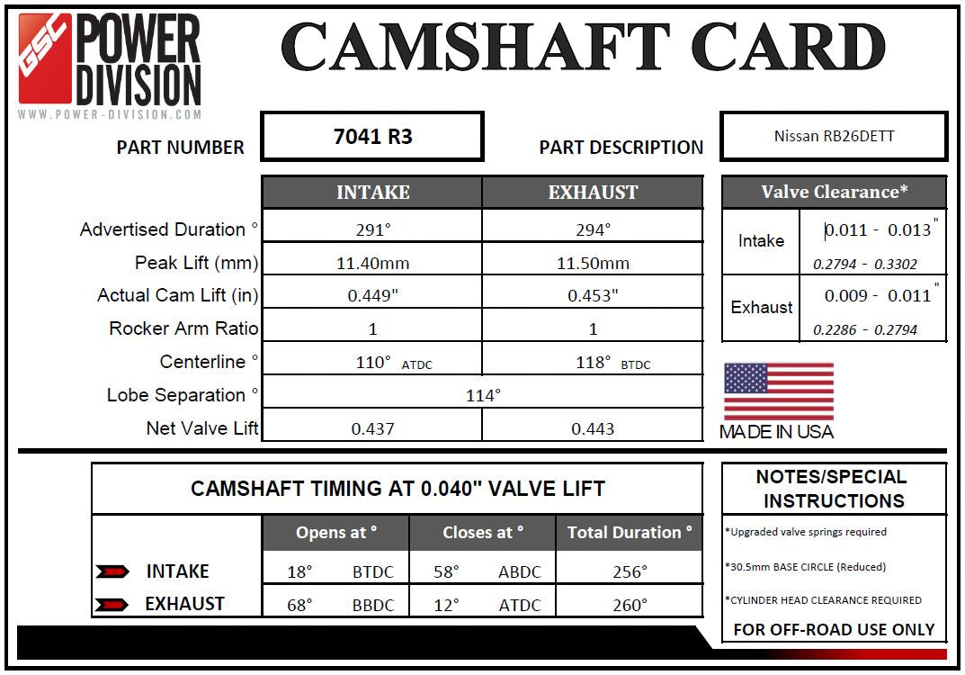 GSC Power-Division Billet R3 Camshaft Set - Nissan RB26DETT - Profile View