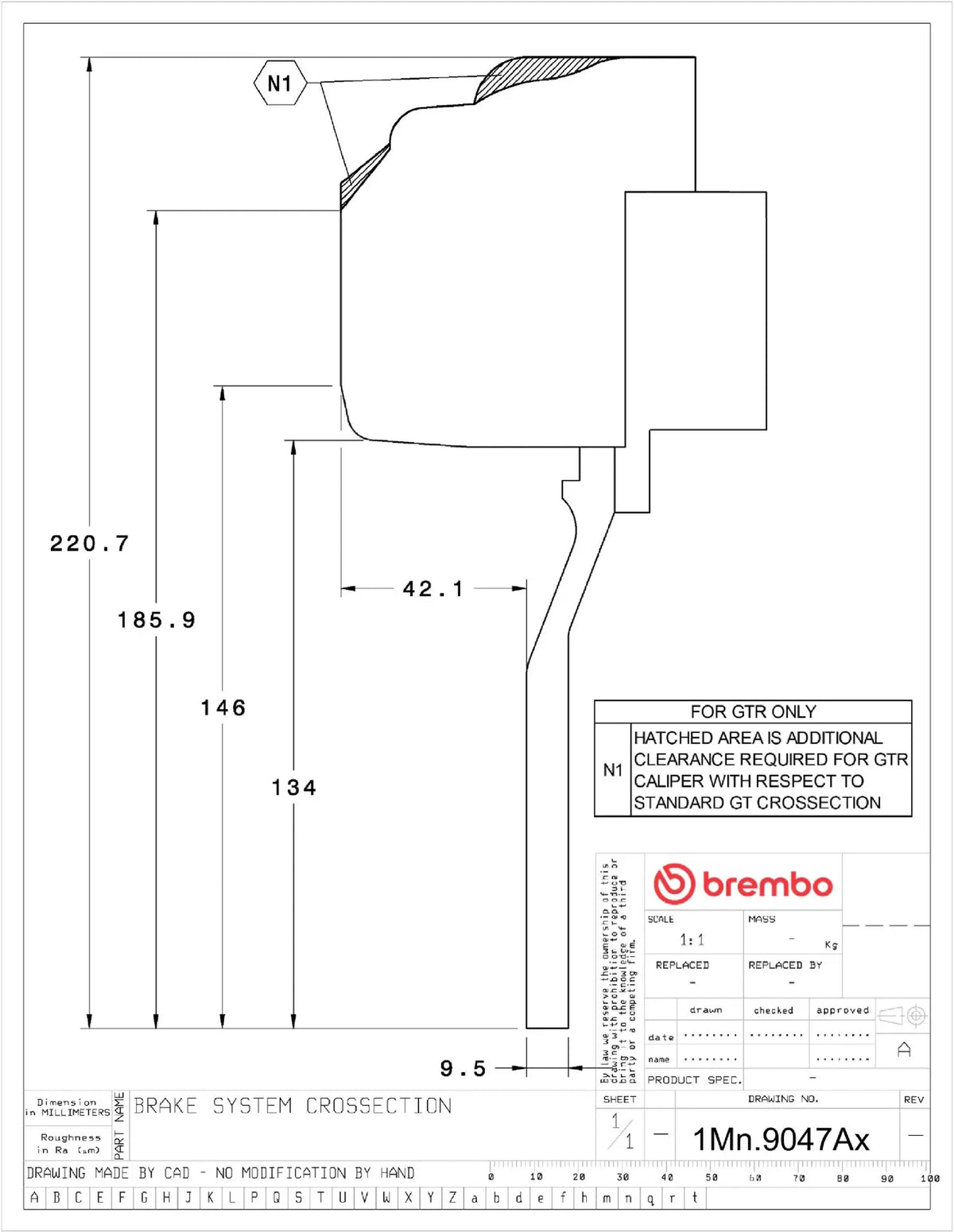Brembo wheel clearance drawing for the 380mm front GT kit (1Mx.9047)