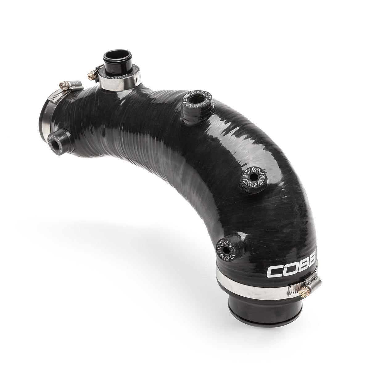 COBB silicone turbo inlet V2 – Subaru WRX STI – black inlet hose angled view