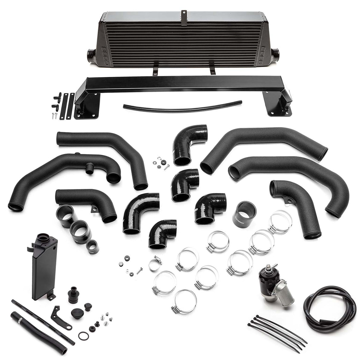 COBB front mount intercooler kit – Subaru Impreza WRX STI 2011-2014 – black core, pipes, BPV and tank laid out