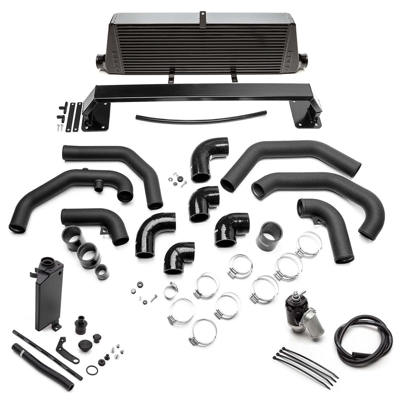 COBB front mount intercooler kit – Subaru Impreza WRX STI 2011-2014 – black core, pipes, BPV and tank laid out - Cobb Tuning