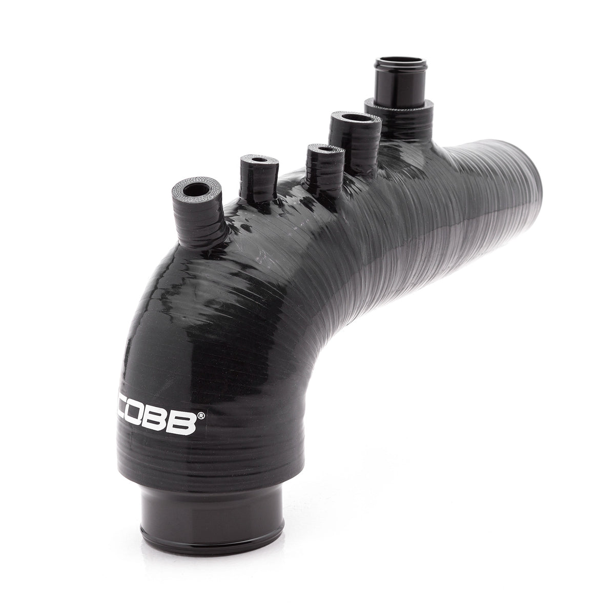 COBB silicone turbo inlet V2 – Subaru WRX – black inlet with COBB logo and ports