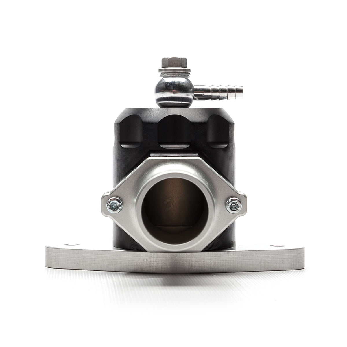 COBB LF bypass valve – front view with outlet and banjo fitting