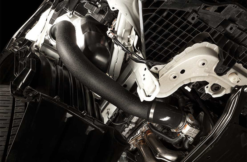 COBB intake tube – wrinkle-black tube installed in engine bay (product illustration) - Cobb Tuning