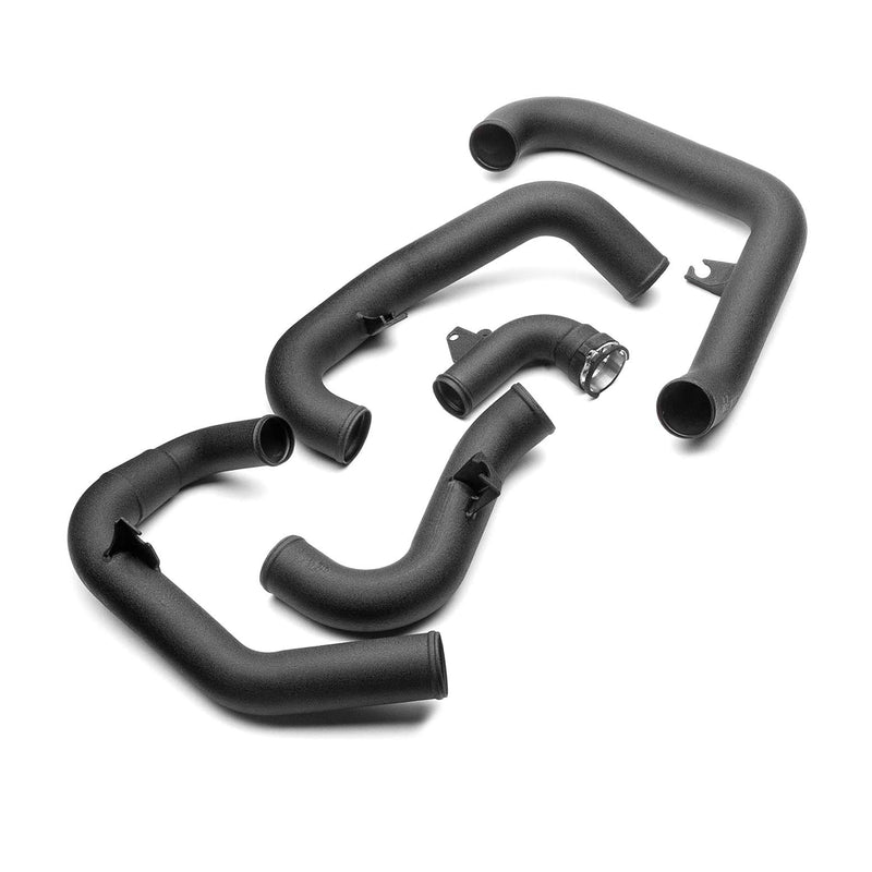 COBB intercooler hot and cold pipe kit – Subaru WRX VB – five wrinkle black pipes laid out - Cobb Tuning