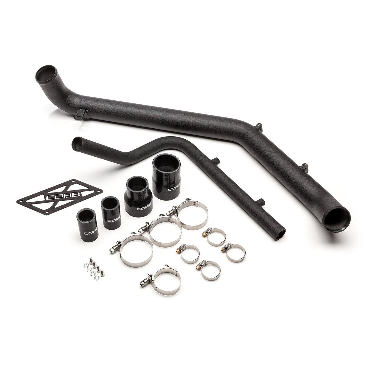 COBB upper intercooler hard pipe kit – Mitsubishi Lancer Evolution X – black pipes, logo brace, couplers and clamps