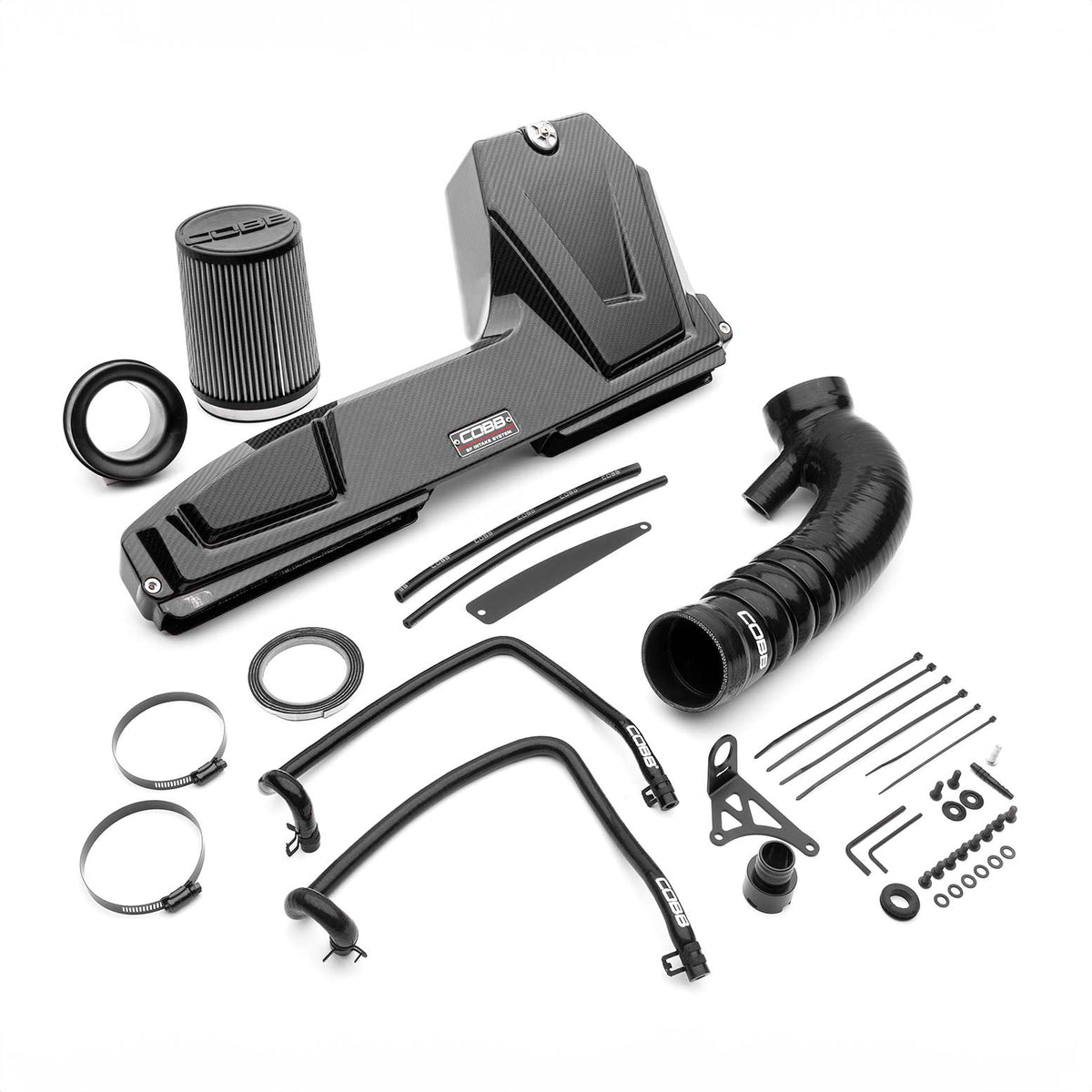 COBB Redline carbon fibre intake – Golf R Mk8 / S3 8Y – full kit laid out