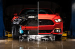 COBB front mount intercooler – Ford Mustang EcoBoost – split view of the car with bumper on and off - Cobb Tuning Thumbnail