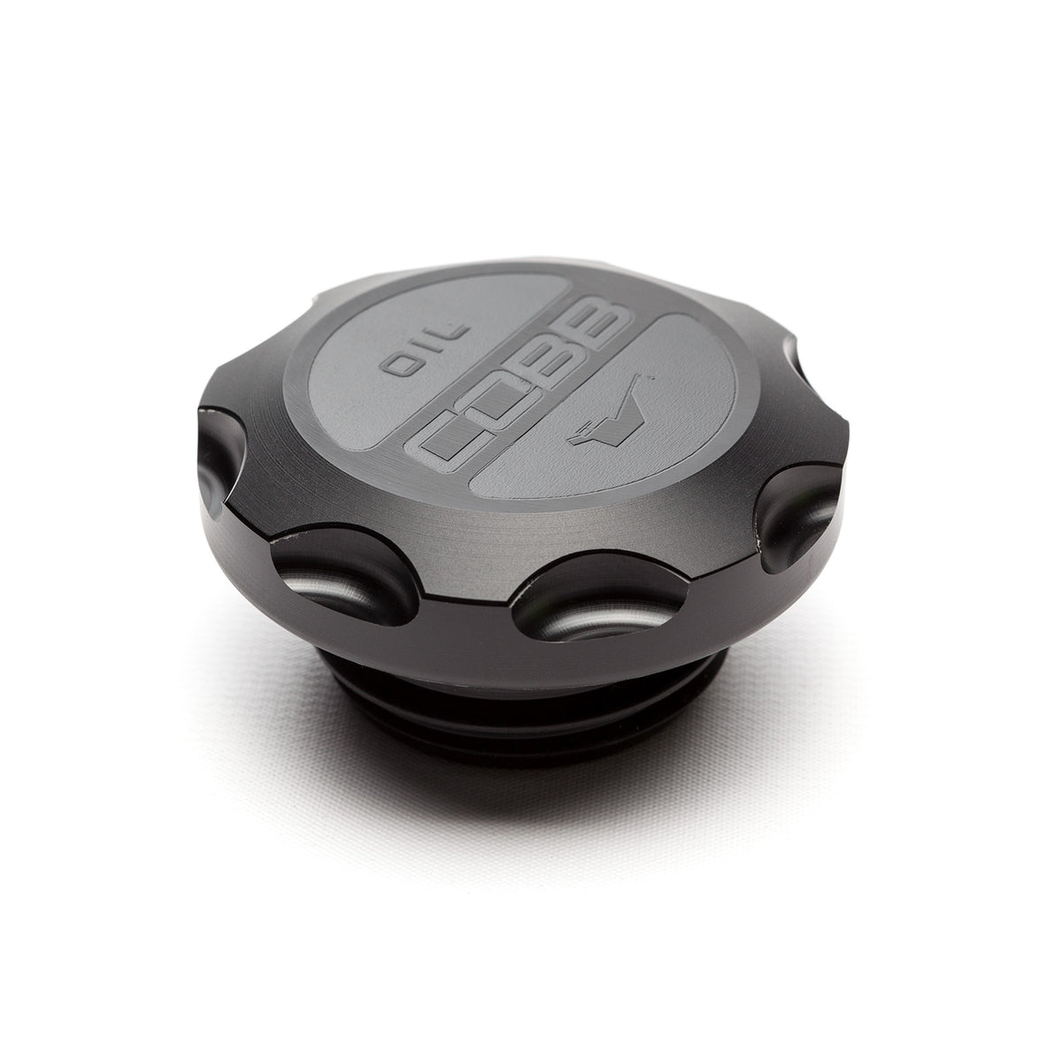 COBB Delrin oil cap – Subaru WRX/STI/BRZ – top view with laser-etched logo