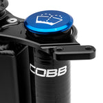 COBB coolant overflow tank – Subaru WRX VB – blue washer cap and bracket close-up - Cobb Tuning Thumbnail