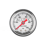 ACUITY 100 psi fuel pressure gauge, universal, polished stainless – front view of the gauge face - Acuity Thumbnail
