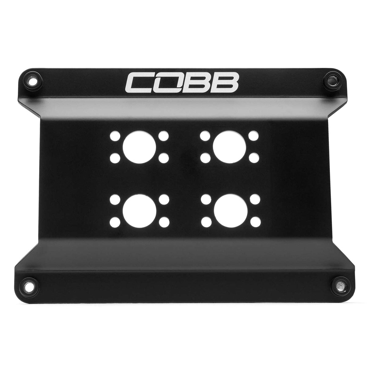 COBB number plate relocation mount – Subaru Impreza WRX/STI – black aluminium backing plate, front view