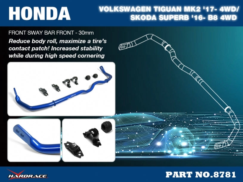 HARDRACE Front Sway Bar (30mm) - Skoda Superb (3V) / Volkswagen Tiguan (AD1) / Golf R (Mk7) / Skoda Kodiaq - Image 2