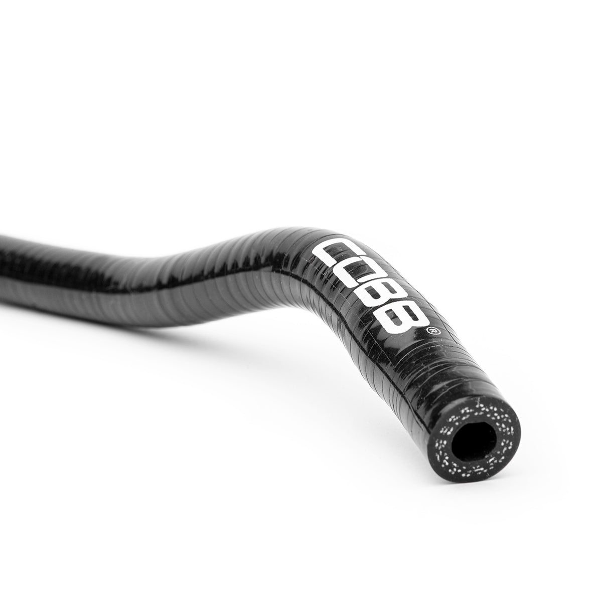 COBB coolant hose reroute kit – close-up of hose end and COBB logo
