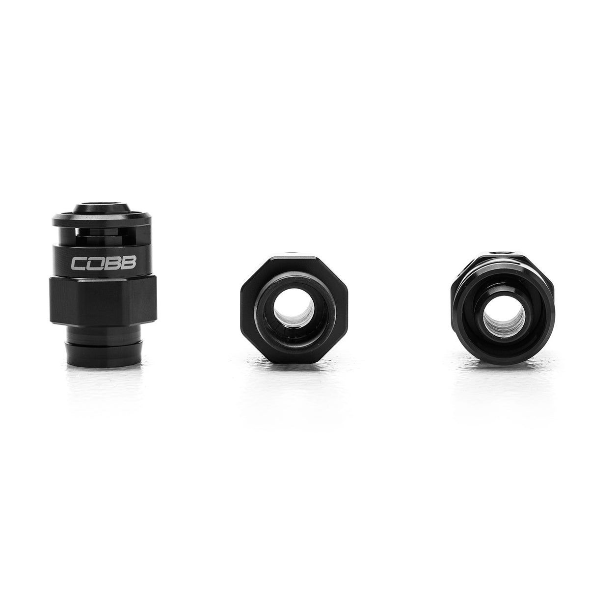 COBB boost tap – Volkswagen Golf GTI Mk6 – black anodised tap, side and end views