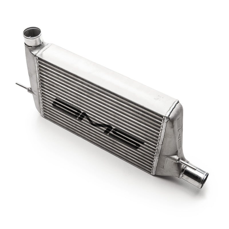 AMS front mount intercooler – Mitsubishi Lancer Evolution X – core with cast end tanks, angled view - Cobb Tuning