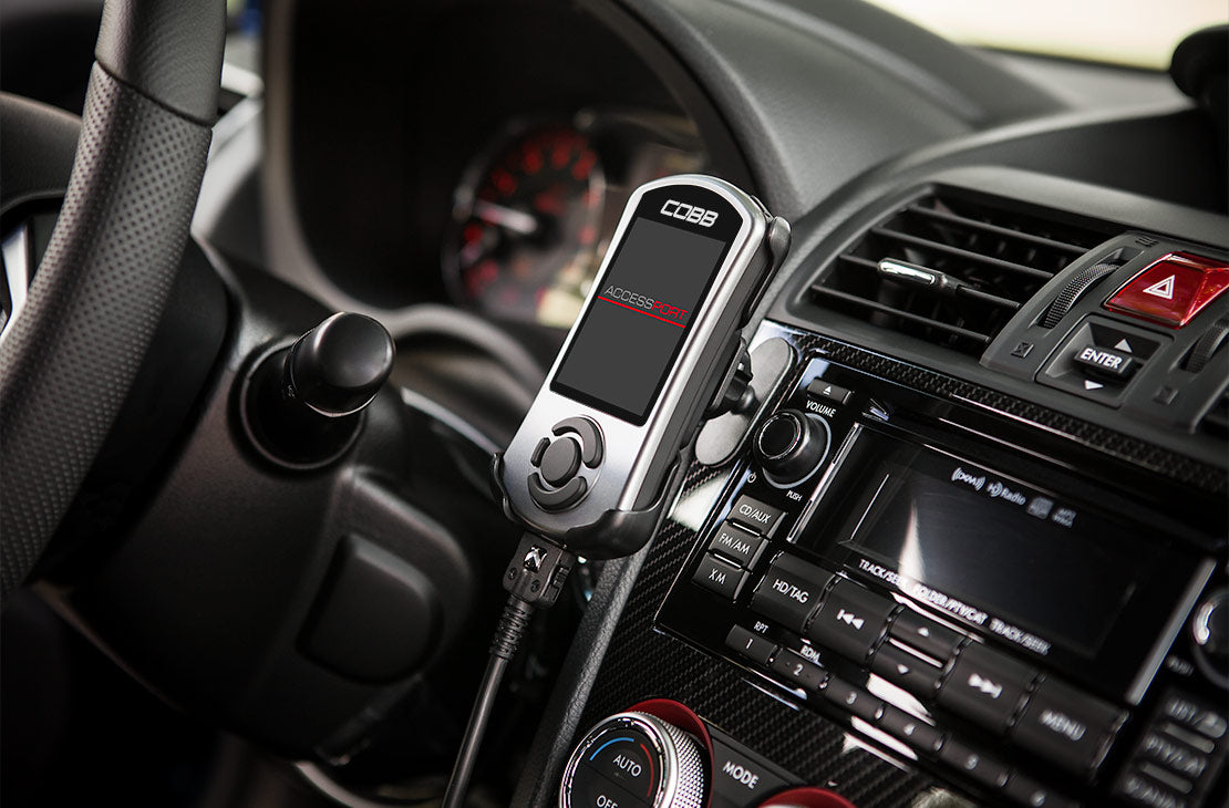 COBB Accessport V3 mounted on the dash of a Subaru WRX STI VA