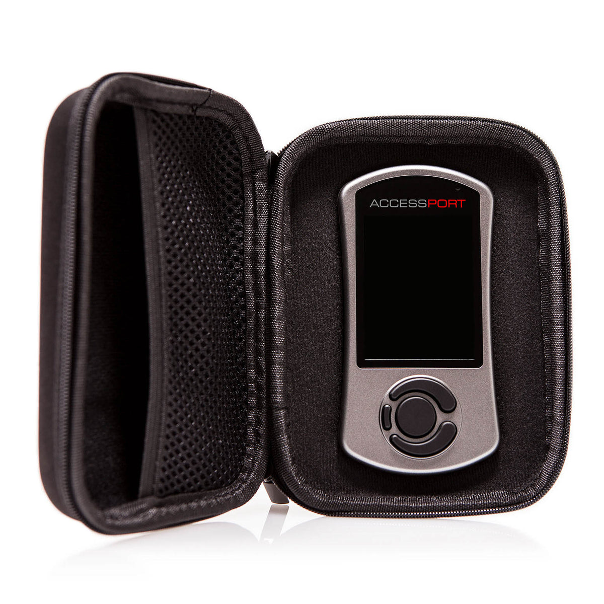 COBB Accessport V3 zipper case – open with Accessport and mesh pocket