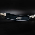Suspension Secrets curved rear camber arm, close-up of the black body and engraved logo - Suspension Secrets Thumbnail