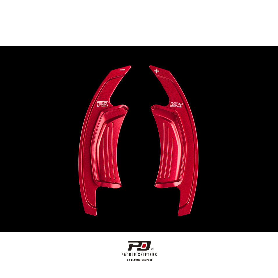 LEYO S tronic paddle shift extensions V3 – red pair front view