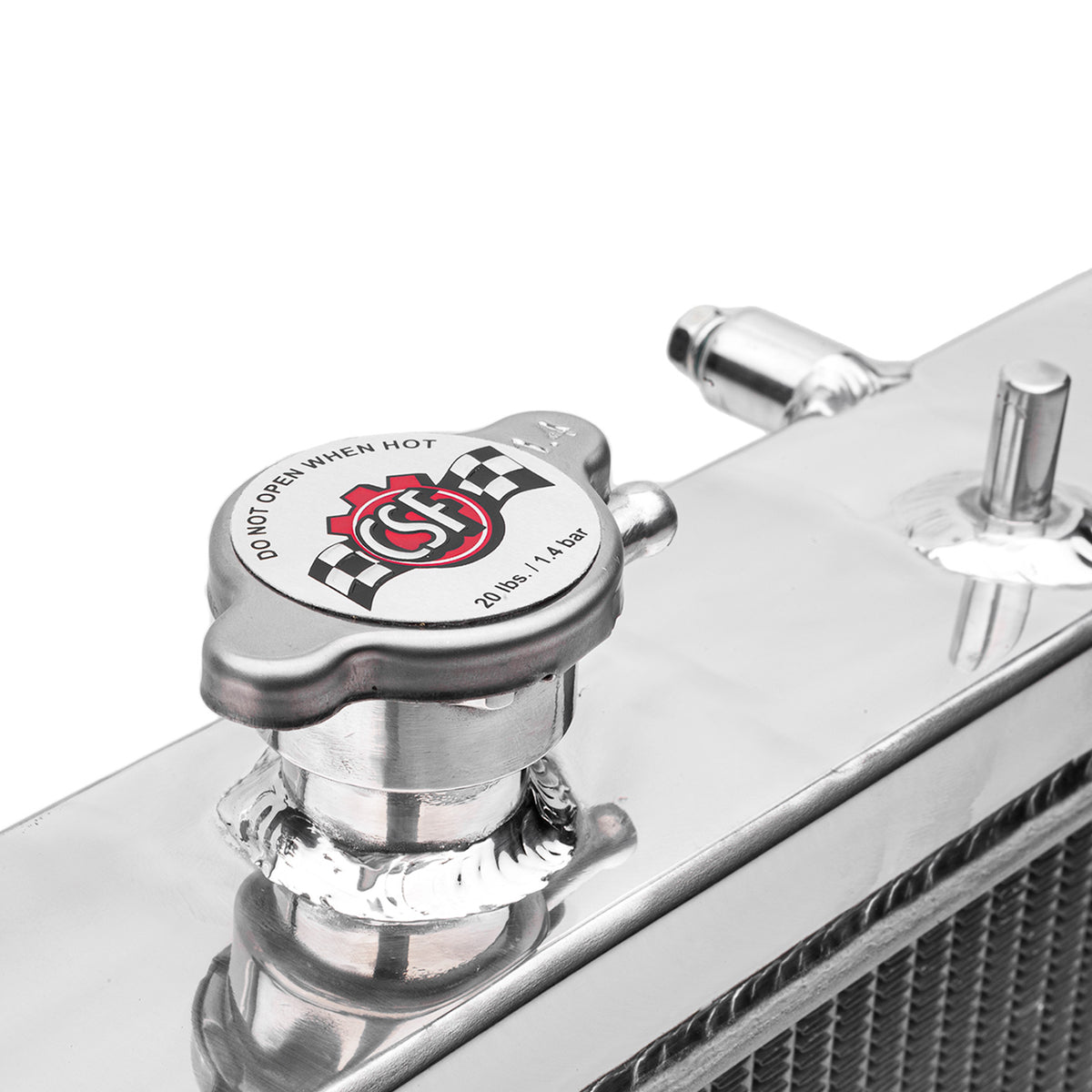 CSF 2-row aluminium radiator – Subaru Impreza WRX/STI GD – filler neck and CSF cap close-up