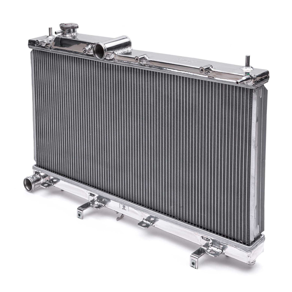 CSF 2-row aluminium radiator – Subaru WRX/STI – rear view showing the lower outlets and mounts