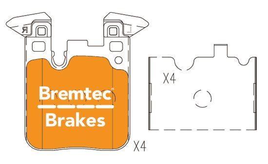Pad Shape for Bremtec Euro-Line Ceramic+ Rear Brake Pads – BMW 2 Coupe M 235i (F22), M2/M3/M4 (F8X)