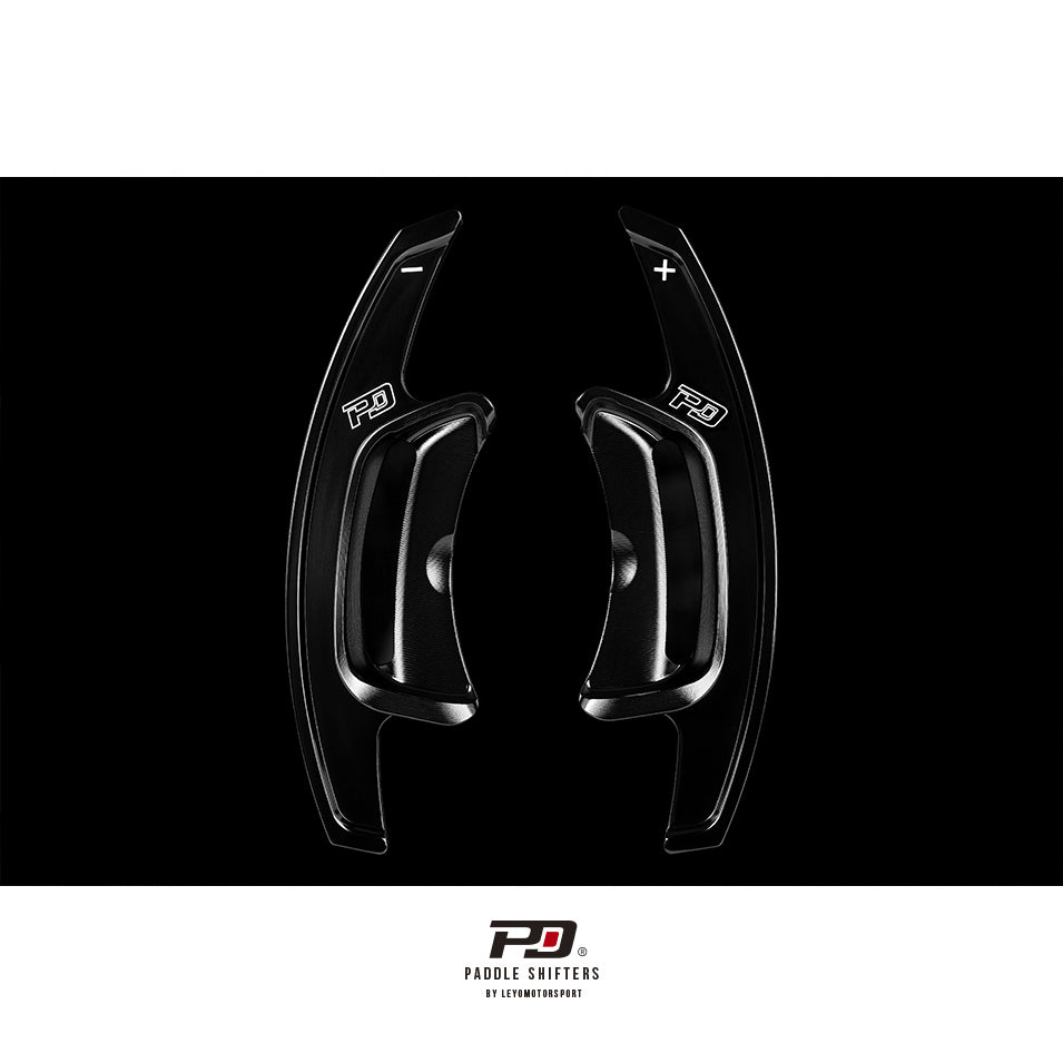 LEYO billet paddle shift extensions – Mercedes-Benz – black pair front view