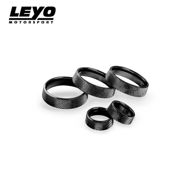 LEYO billet aluminium knob set 5pc – black knurled rings - LEYO