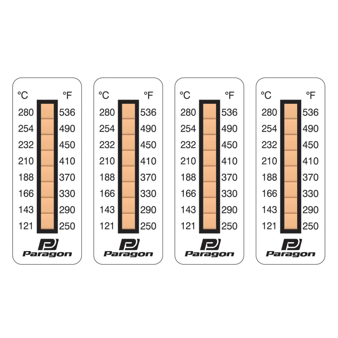 Paragon caliper temperature indicator strips, 121–280°C scale
