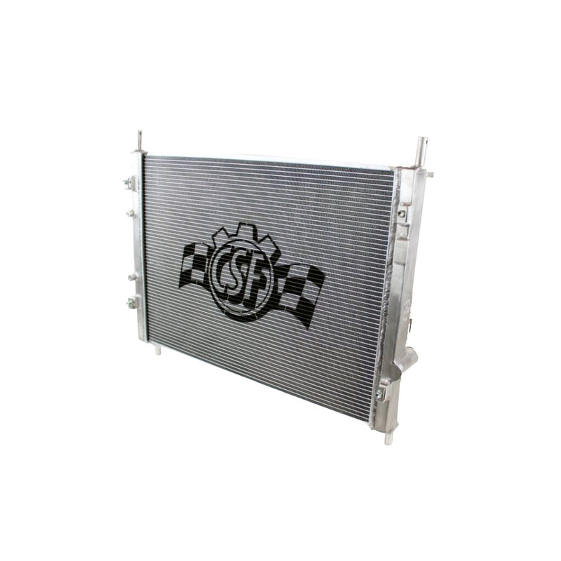 CSF 2-row aluminium radiator – Ford Mustang EcoBoost – front view with CSF logo - Cobb Tuning