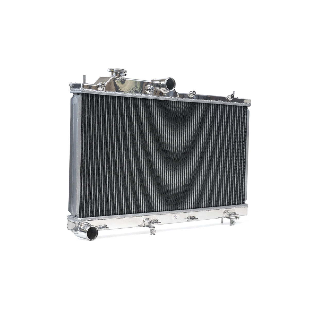 CSF 2-row aluminium radiator – Subaru Forester XT SJ – rear view with filler neck and outlets