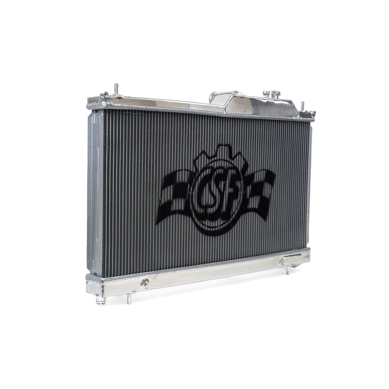 CSF 2-row aluminium radiator – Subaru Forester XT SJ – front view with CSF logo - Cobb Tuning
