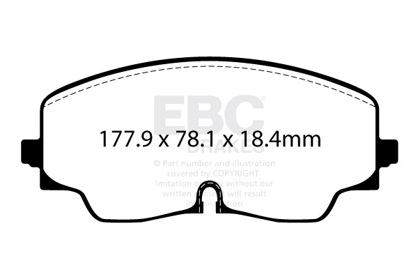 Pad Shape for EBC Redstuff Front Brake Pads – VW Golf R Mk8, VW Tiguan R, Audi S3 8Y